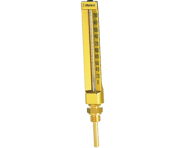 Thermomètre vertical industriel Droit Hauteur 200 mm Plongeur 63 mm, Thermomètres Verticaux Droits